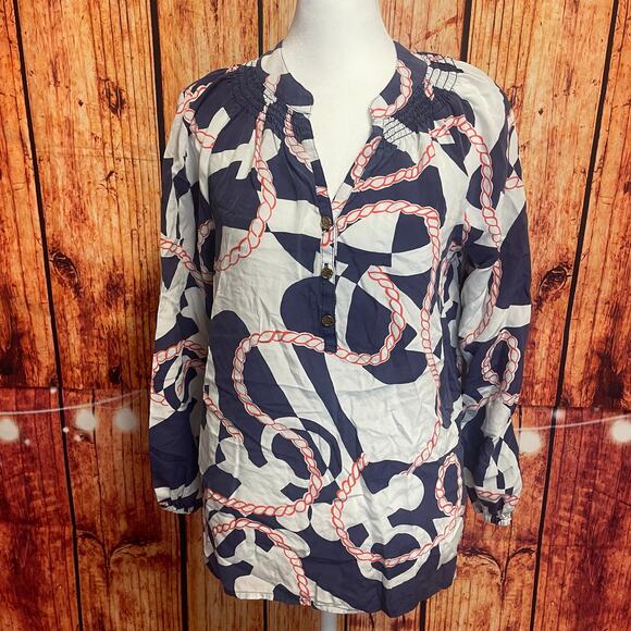 Lilly Pulitzer 100% silk Booze Cruise Elsa nautical blouse sz Small lightweight - Picture 2 of 6